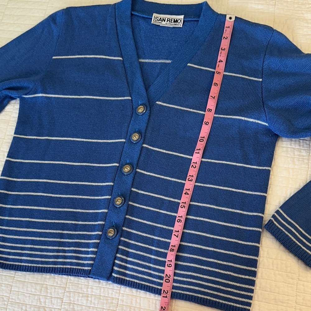 Vintage Knit Cardigan Large Button Stripe Knit 3/4 sleeve Coastal Cozy Grandma - Picture 6 of 8
